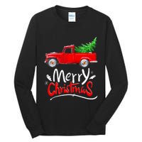 Christmas Tree Red Truck Pajama Vintage Buffalo Plaid Truck Tall Long Sleeve T-Shirt