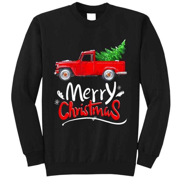 Christmas Tree Red Truck Pajama Vintage Buffalo Plaid Truck Tall Sweatshirt