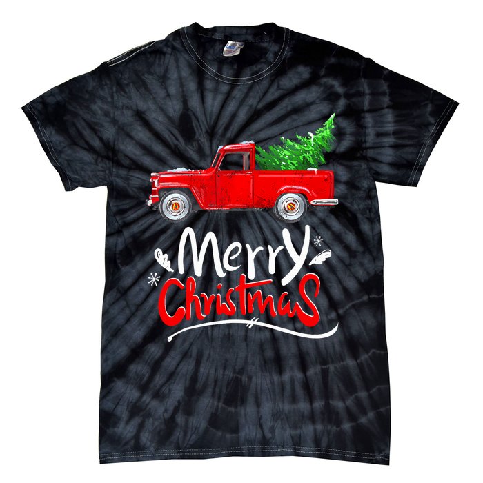 Christmas Tree Red Truck Pajama Vintage Buffalo Plaid Truck Tie-Dye T-Shirt