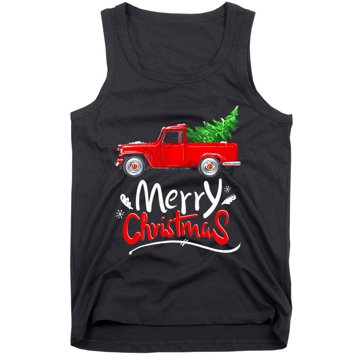 Christmas Tree Red Truck Pajama Vintage Buffalo Plaid Truck Tank Top