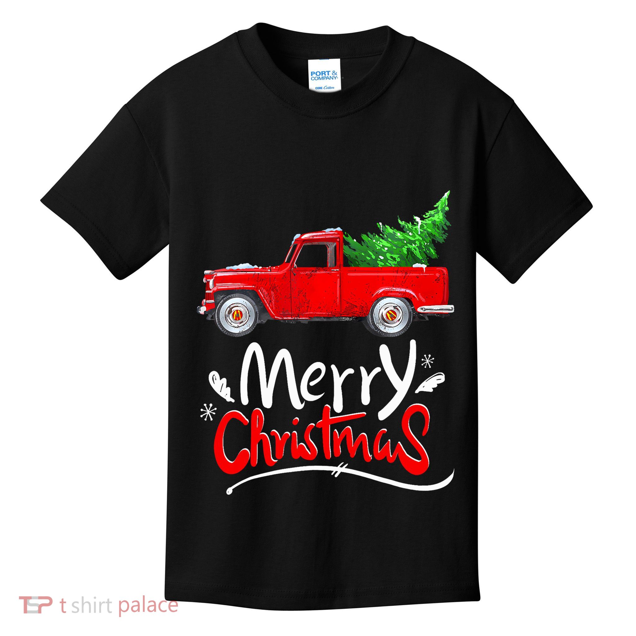 Christmas Tree Red Truck Pajama Vintage Buffalo Plaid Truck Kids T-Shirt