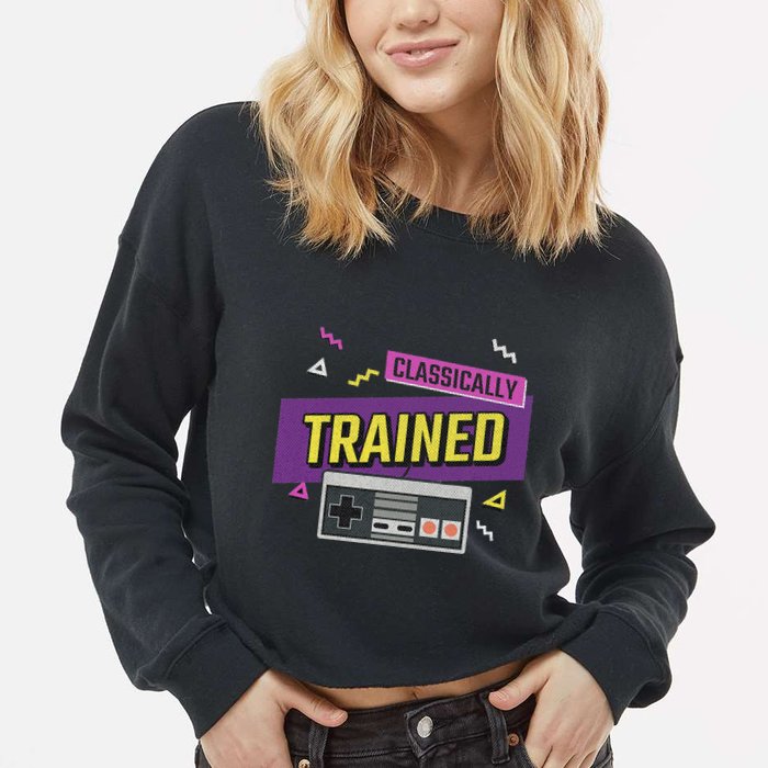 Classically Trained Retro Video Game 80s Cropped Pullover Crew