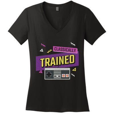 Classically Trained Retro Video Game 80s Women's V-Neck T-Shirt