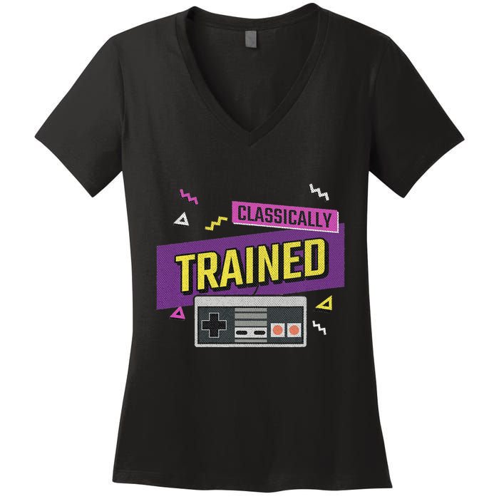 Classically Trained Retro Video Game 80s Women's V-Neck T-Shirt
