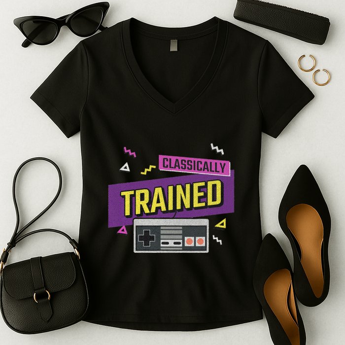 Classically Trained Retro Video Game 80s Women's V-Neck T-Shirt