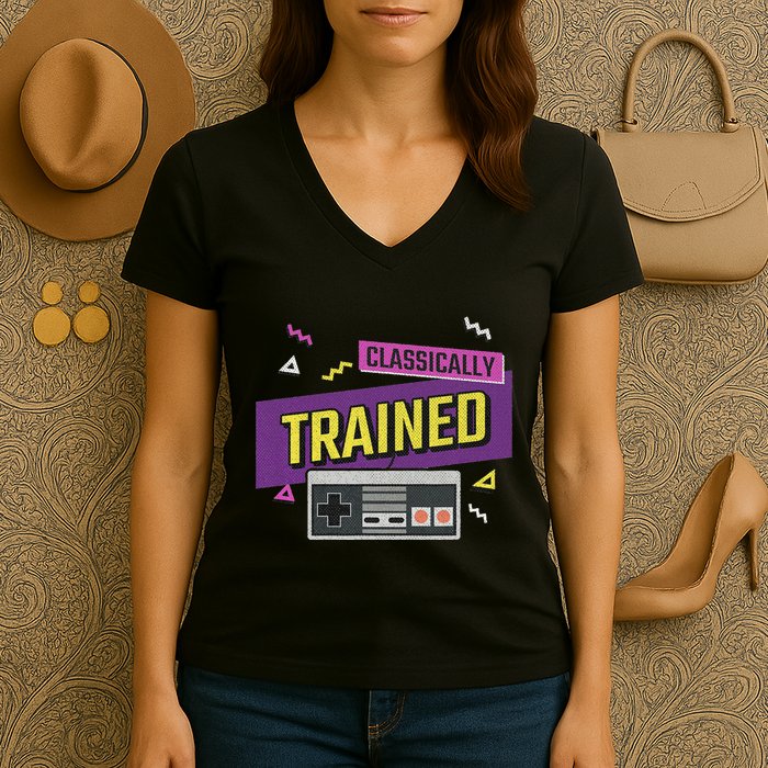 Classically Trained Retro Video Game 80s Women's V-Neck T-Shirt
