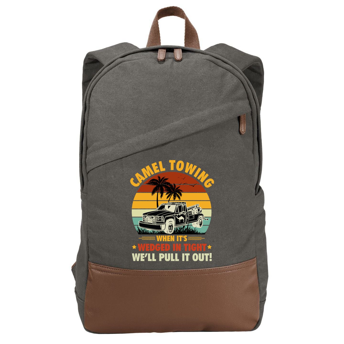 Camel Towing Retro Adult Humor Saying Funny Halloween Gift Cotton Canvas Backpack