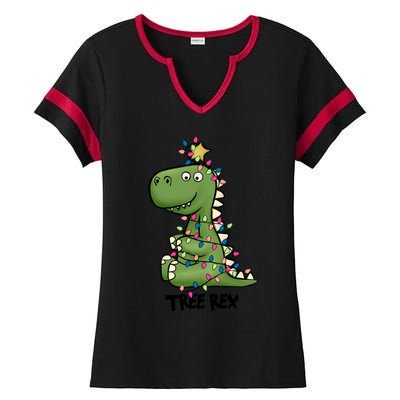 Christmas Tree Rex Ugly Christmas Trex Cozy Festive Lights Meaningful Gift Ladies Halftime Notch Neck Tee