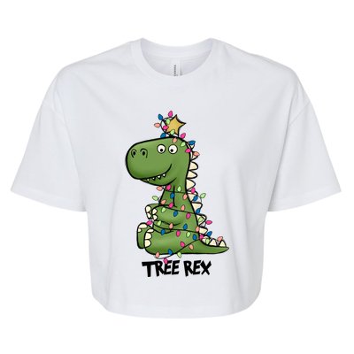 Christmas Tree Rex Ugly Christmas Trex Cozy Festive Lights Meaningful Gift Bella+Canvas Jersey Crop Tee