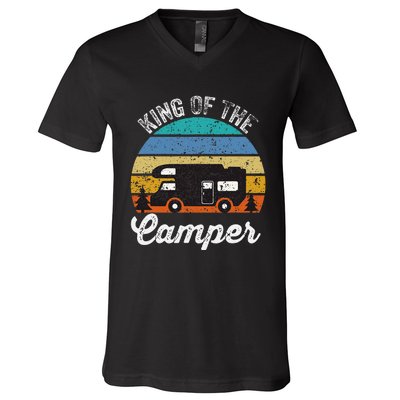 Camping Travel Retro Vintage King Of The Camper V-Neck T-Shirt