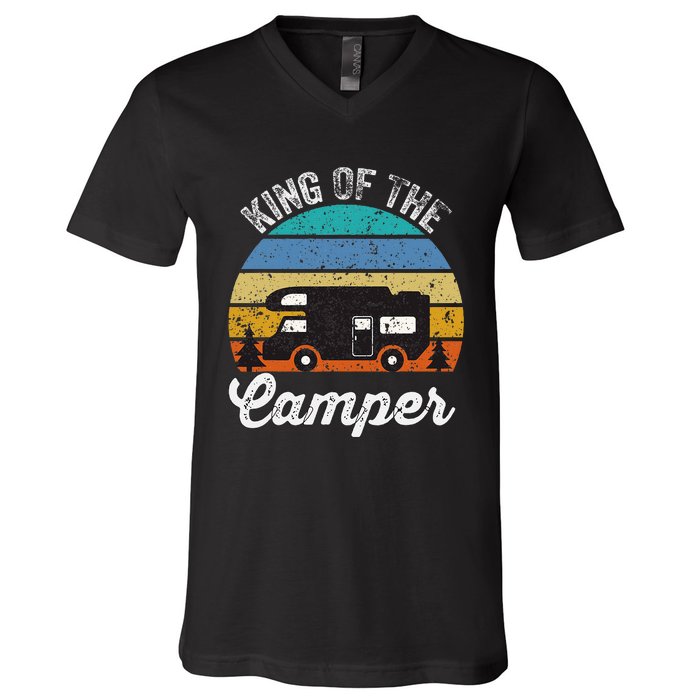 Camping Travel Retro Vintage King Of The Camper V-Neck T-Shirt