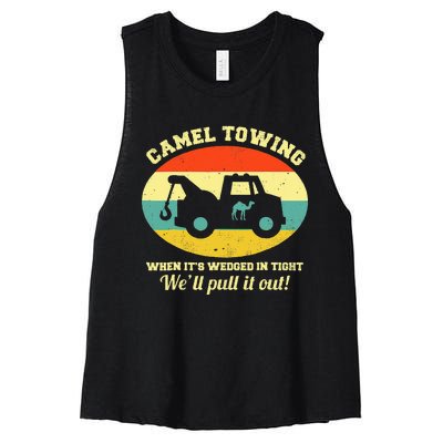 Camel Towing Retro Adult Humor Saying Funny Women's Racerback Cropped Tank