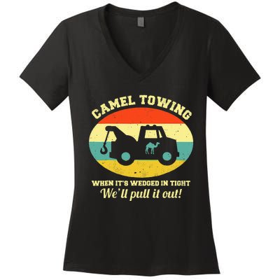 Camel Towing Retro Adult Humor Saying Funny Women's V-Neck T-Shirt