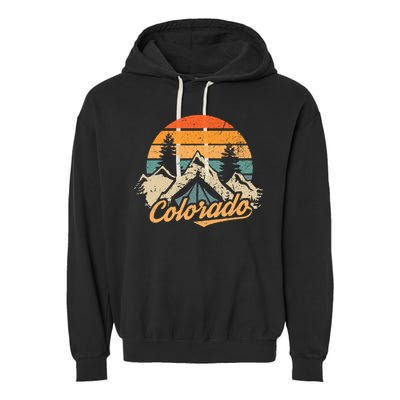 Colorado Tee Retro Vintage Mountains Nature Hiking Camping Garment-Dyed Fleece Hoodie