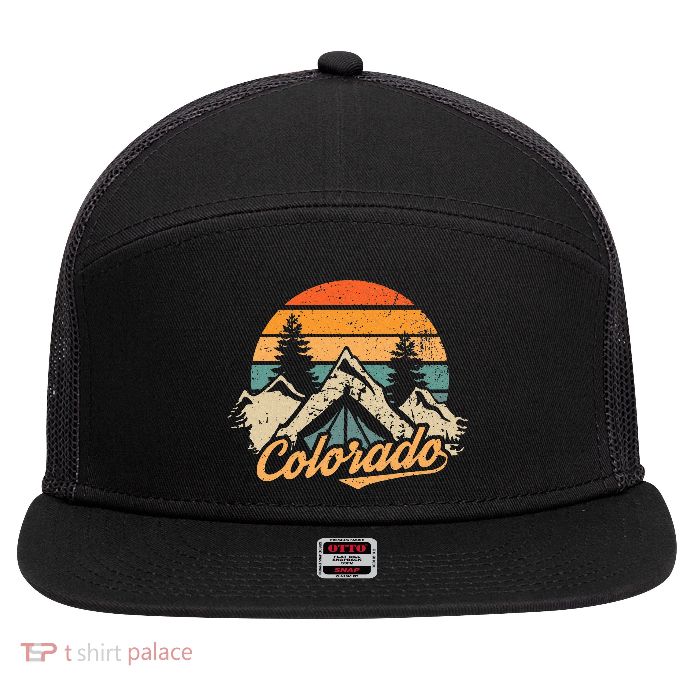 Colorado Tee Retro Vintage Mountains Nature Hiking Camping 7 Panel Mesh Trucker Snapback Hat
