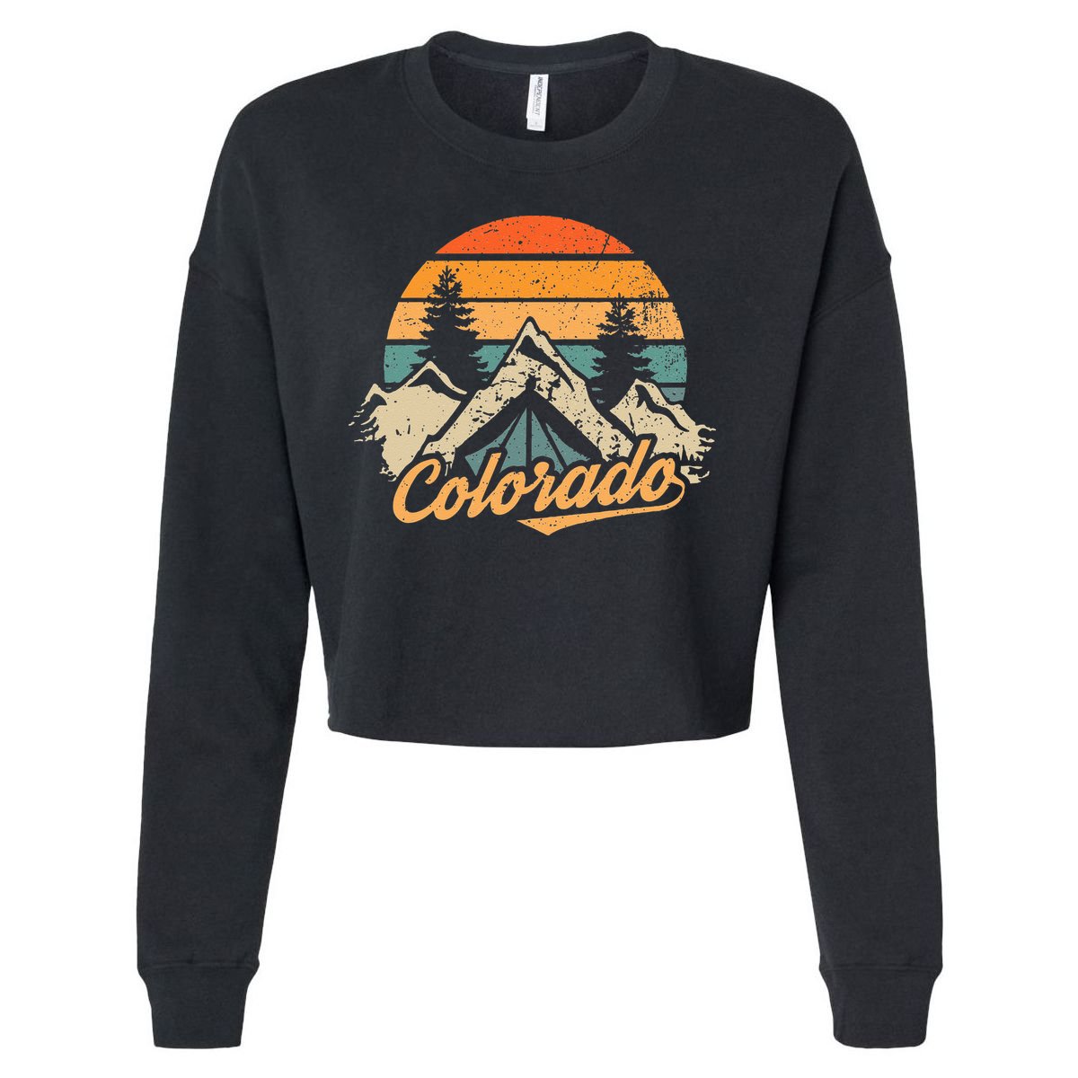 Colorado Tee Retro Vintage Mountains Nature Hiking Camping Cropped Pullover Crew
