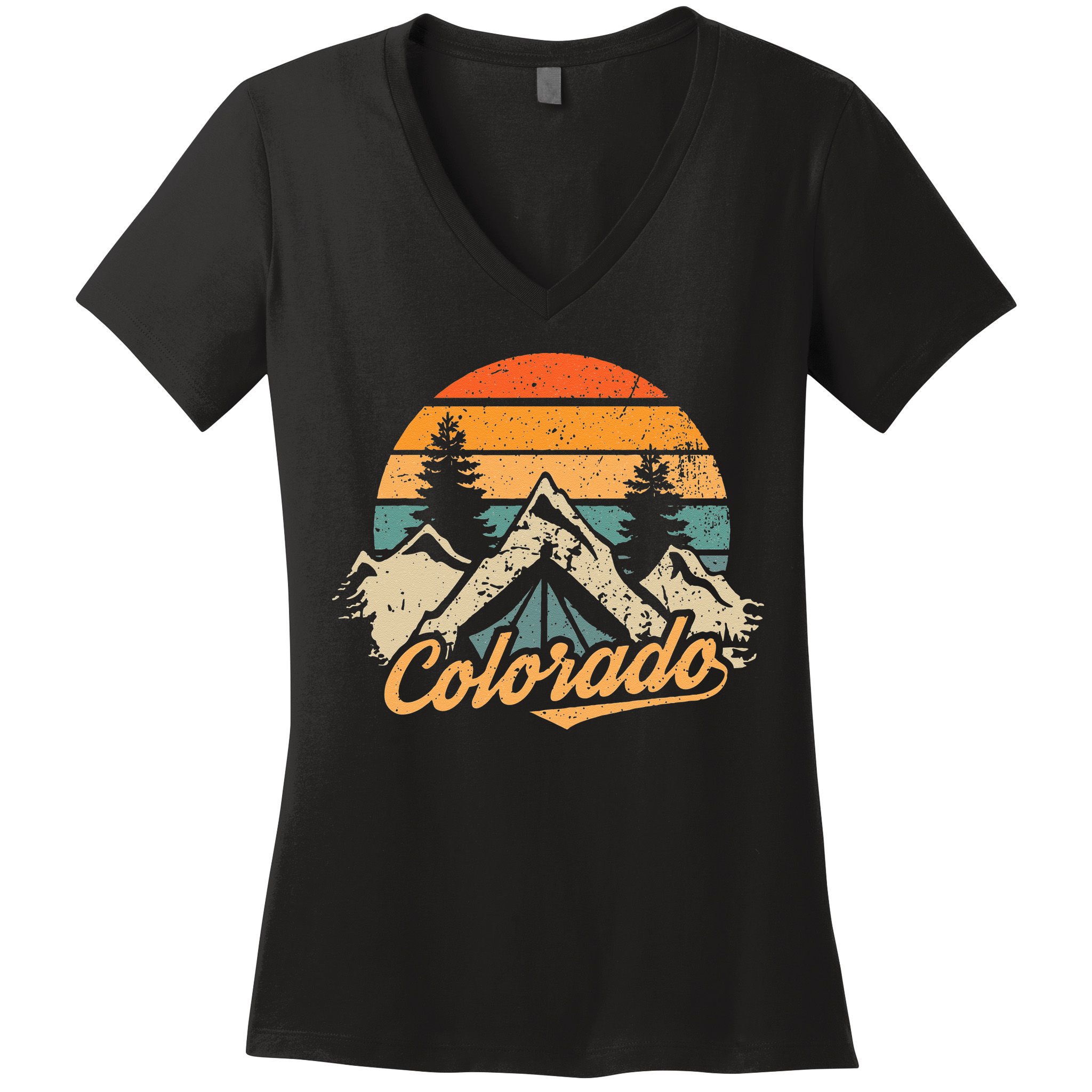 Colorado Tee Retro Vintage Mountains Nature Hiking Camping Women's V-Neck T-Shirt