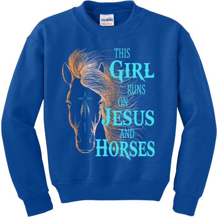 Christian This Runs On Jesus And Horses Equestrian Rider Cute Gift Kids Sweatshirt