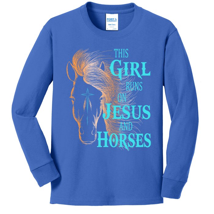 Christian This Runs On Jesus And Horses Equestrian Rider Cute Gift Kids Long Sleeve Shirt