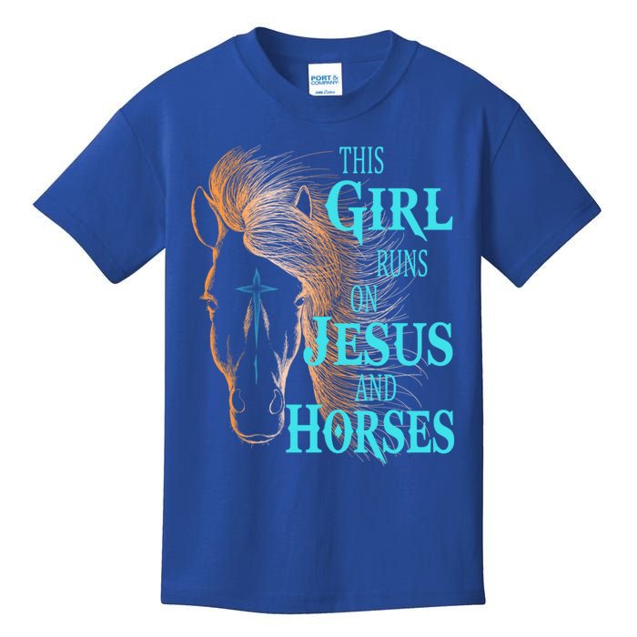 Christian This Runs On Jesus And Horses Equestrian Rider Cute Gift Kids T-Shirt