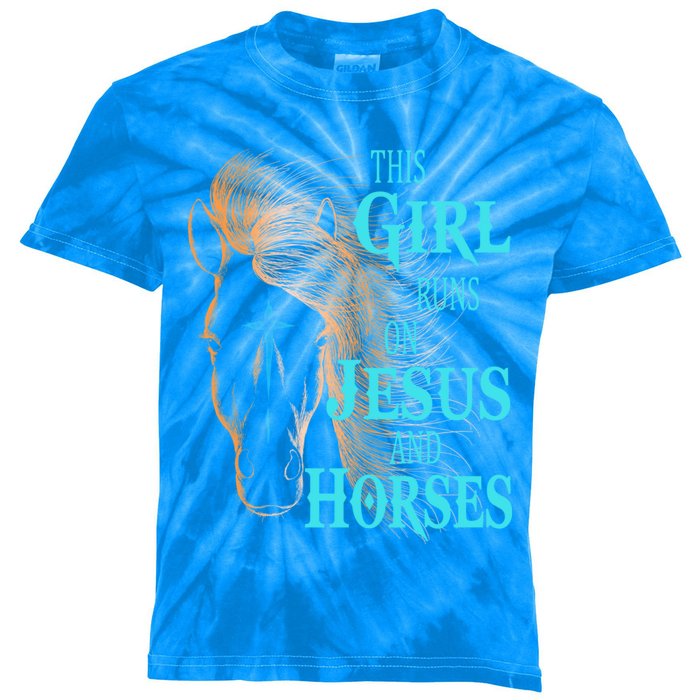 Christian This Runs On Jesus And Horses Equestrian Rider Cute Gift Kids Tie-Dye T-Shirt