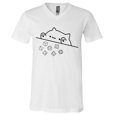 Cat Throwing Rainbow Dice Tabletop Rpg V-Neck T-Shirt
