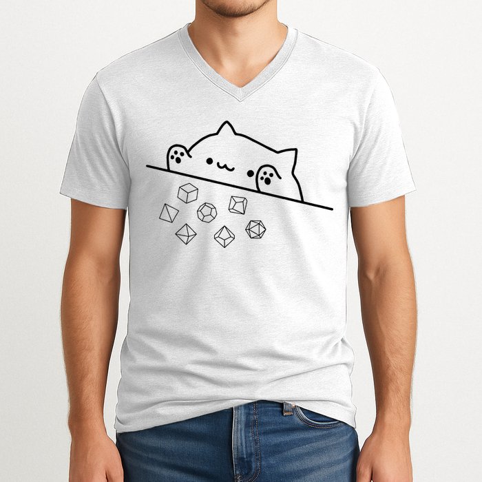 Cat Throwing Rainbow Dice Tabletop Rpg V-Neck T-Shirt
