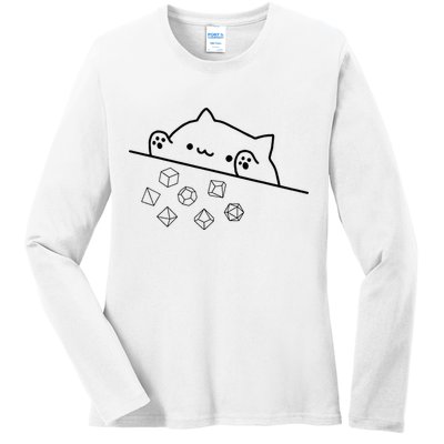 Cat Throwing Rainbow Dice Tabletop Rpg Ladies Long Sleeve Shirt
