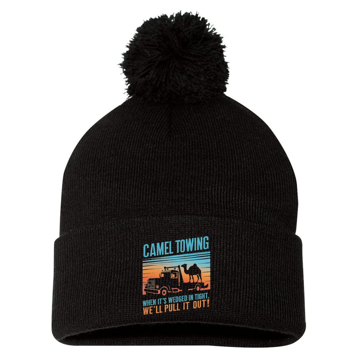 Camel Towing Retro Adult Humor Saying Pom Pom 12in Knit Beanie