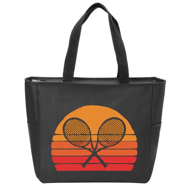 Crossed Tennis Racquets Retro 80s Sun Vintage Graphic Zip Tote Bag