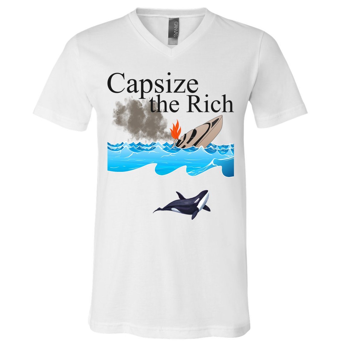 Capsize The Rich Orca Awareness V-Neck T-Shirt