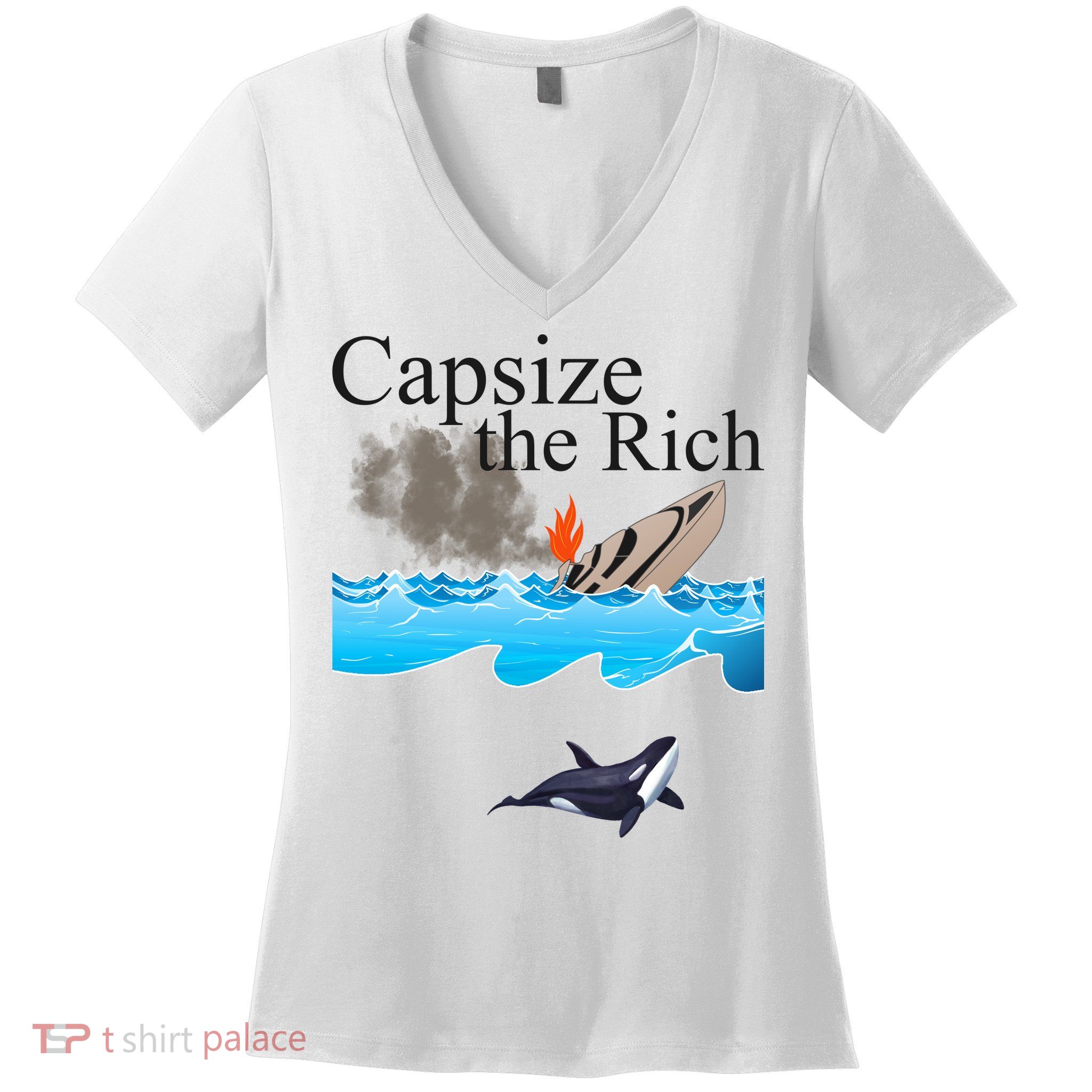Capsize The Rich Orca Awareness Women's V-Neck T-Shirt