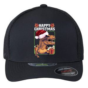 Cool T Rex Happy Christmas Flexfit Unipanel Trucker Cap