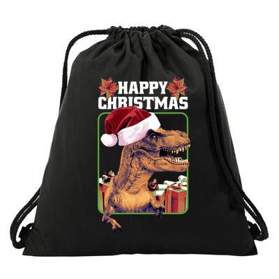 Cool T Rex Happy Christmas Drawstring Bag