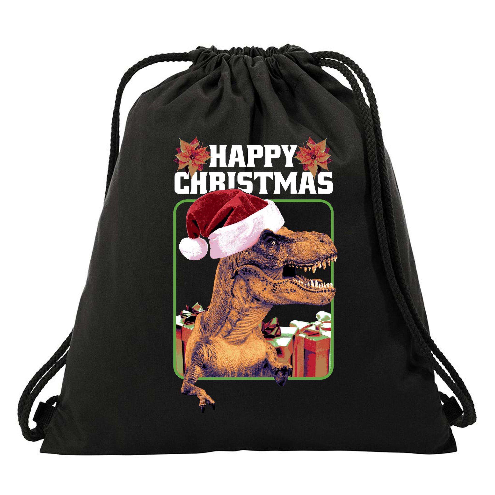 Cool T Rex Happy Christmas Drawstring Bag