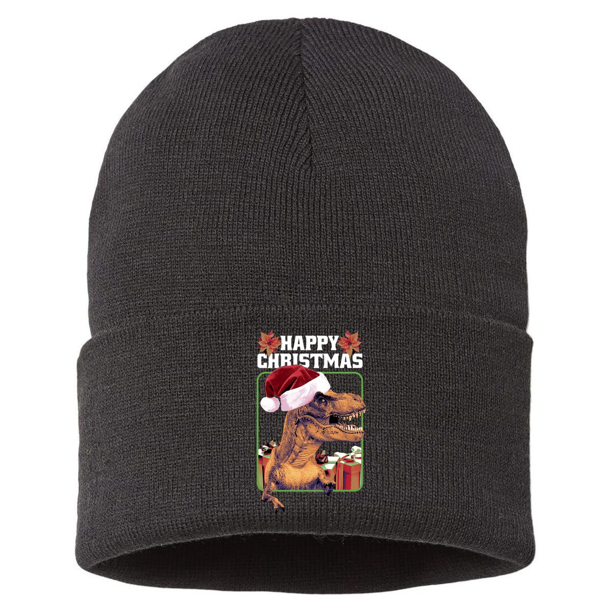 Cool T Rex Happy Christmas Sustainable Knit Beanie