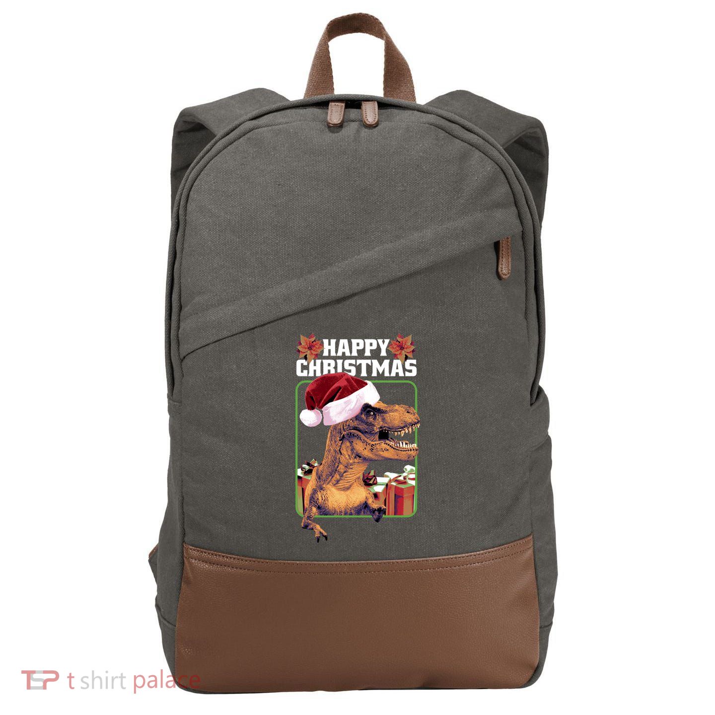 Cool T Rex Happy Christmas Cotton Canvas Backpack