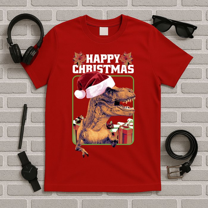 Cool T Rex Happy Christmas T-Shirt