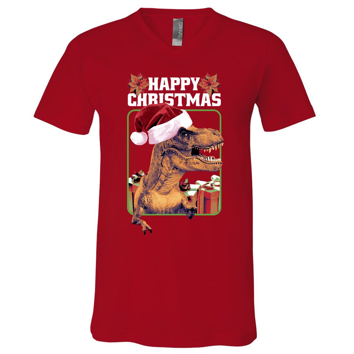 Cool T Rex Happy Christmas V-Neck T-Shirt