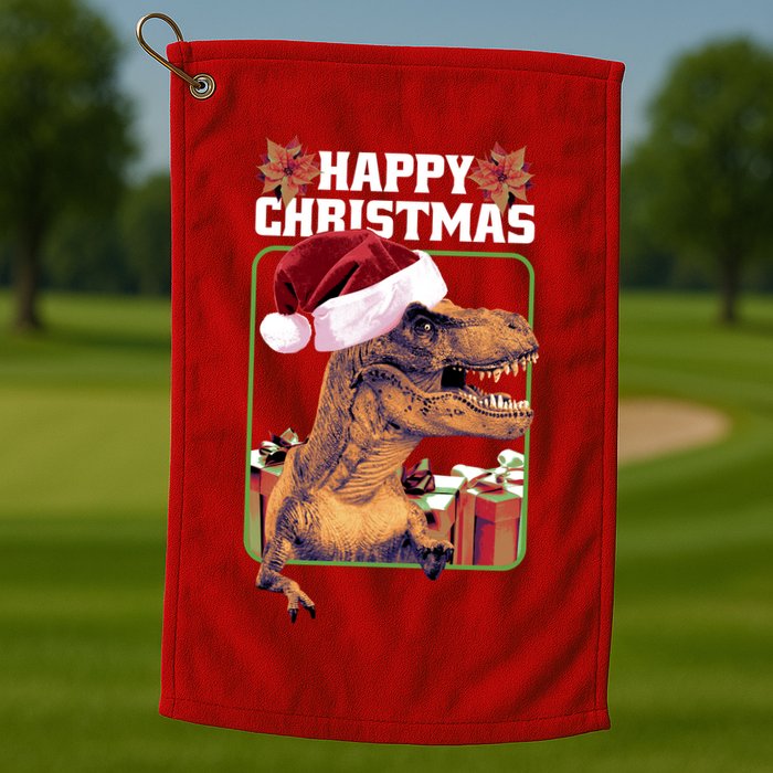 Cool T Rex Happy Christmas Golf Towel