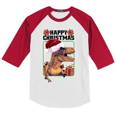 Cool T Rex Happy Christmas Kids Colorblock Raglan Jersey