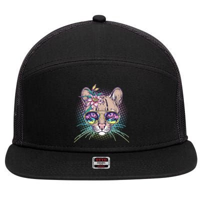 Cute Tropical Rainbow Ocelot Cat 7 Panel Mesh Trucker Snapback Hat
