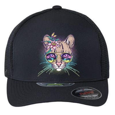Cute Tropical Rainbow Ocelot Cat Flexfit Unipanel Trucker Cap