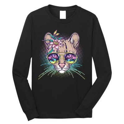 Cute Tropical Rainbow Ocelot Cat Long Sleeve Shirt
