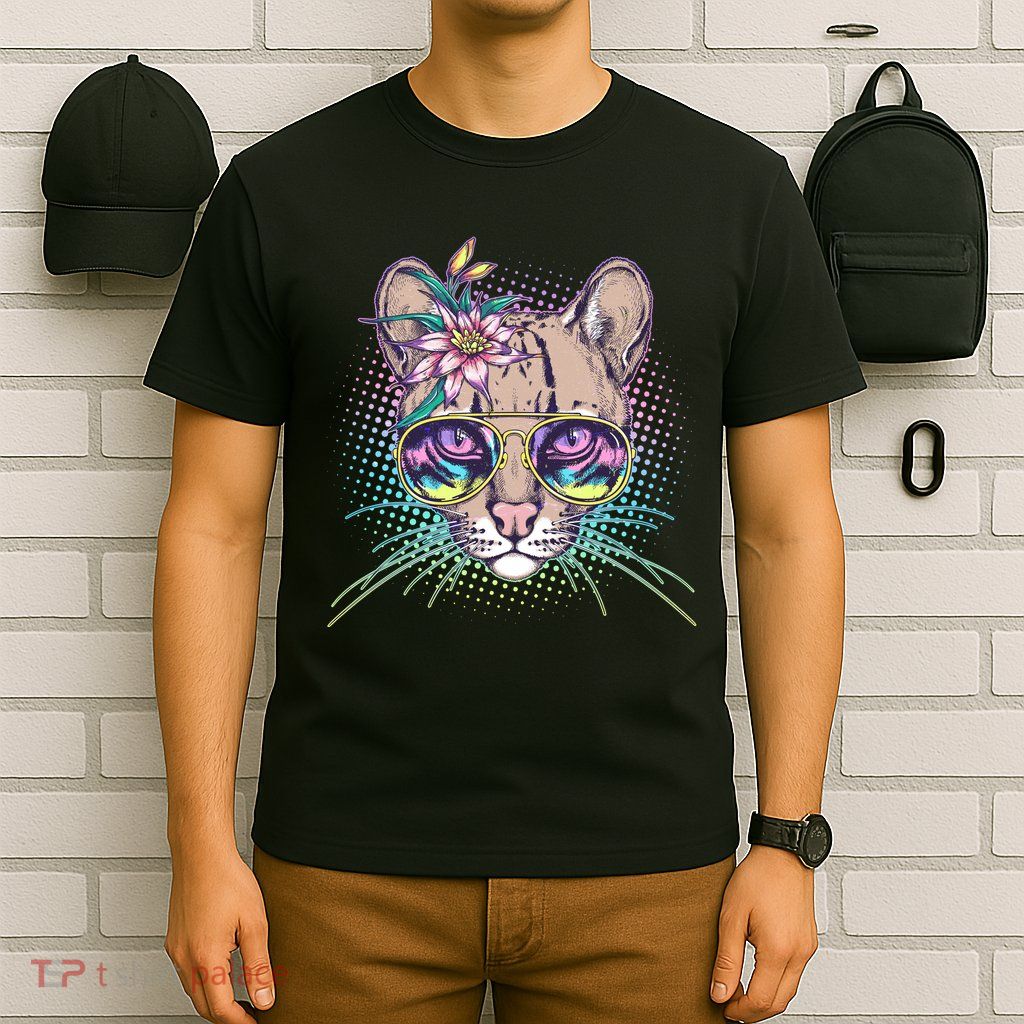 Cute Tropical Rainbow Ocelot Cat T-Shirt