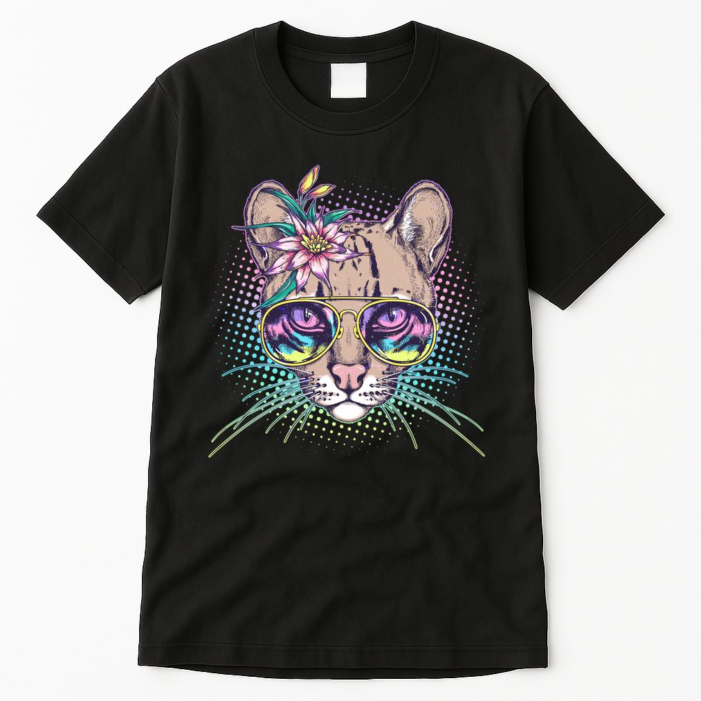 Cute Tropical Rainbow Ocelot Cat Tall T-Shirt