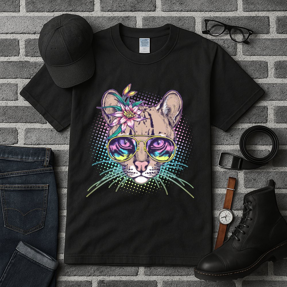 Cute Tropical Rainbow Ocelot Cat Tall T-Shirt