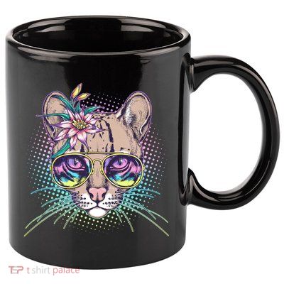 Cute Tropical Rainbow Ocelot Cat 11oz C Handle Ceramic Mug