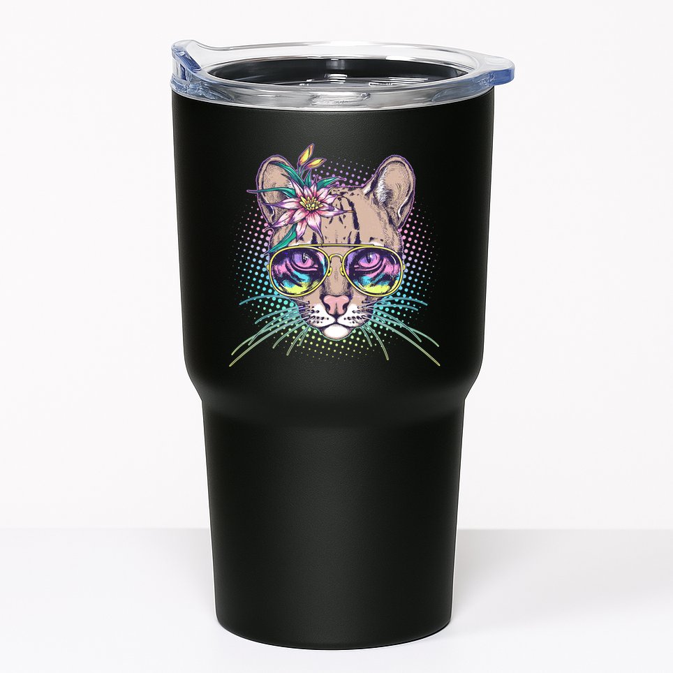 Cute Tropical Rainbow Ocelot Cat Tumbler