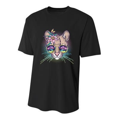 Cute Tropical Rainbow Ocelot Cat Youth Performance Sprint T-Shirt